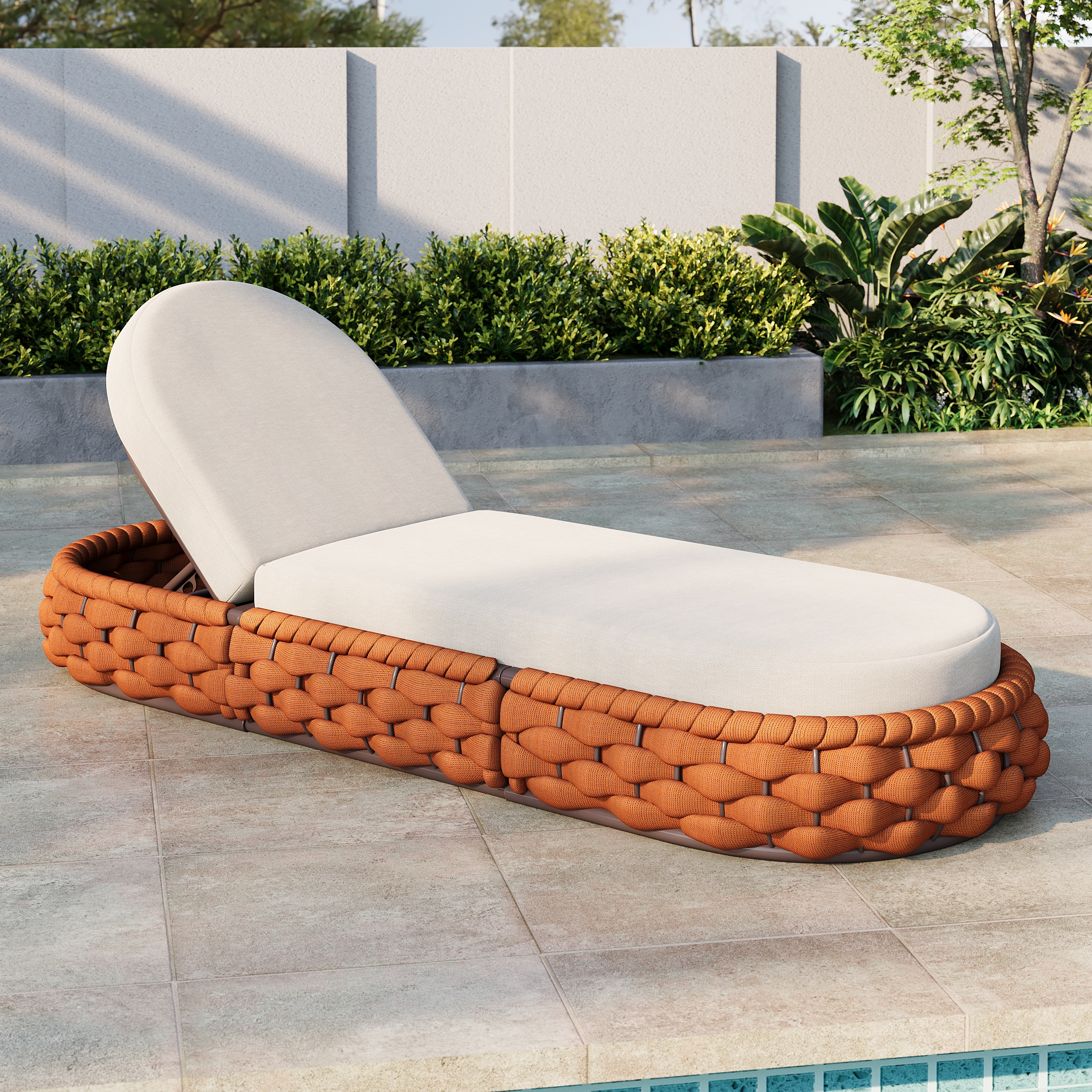 Cocaro Garden Aluminium & Rope Weave Adjustable Chaise Lounge in Orange