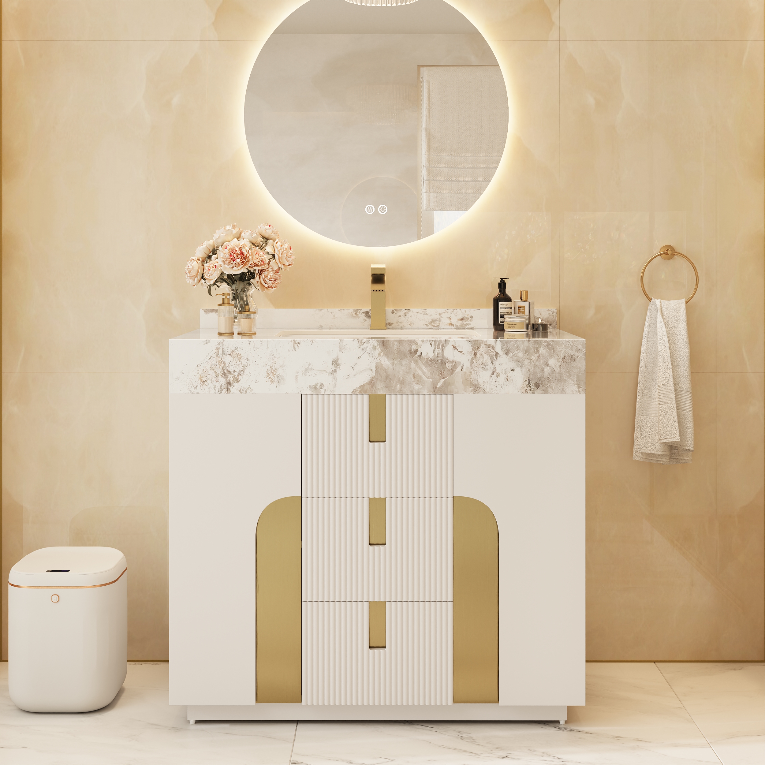 90 cm Artis Freestanding Bathroom Vanity Single Sink Vanity Cabinet Sintered Stone Top