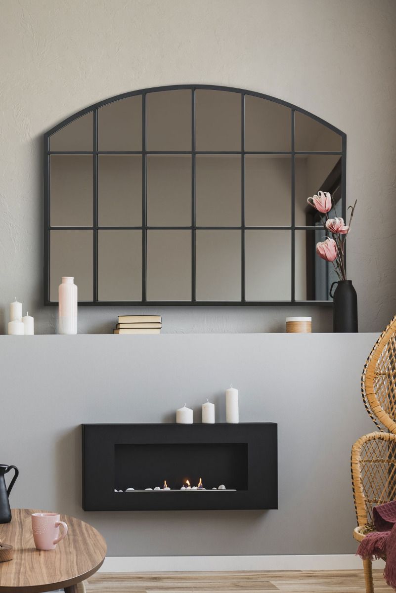 MirrorOutlet Black Framed Arched Wall Over Mantle Mirror 35" X 26" (90CM X 65CM)