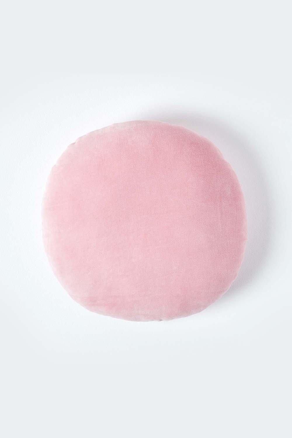 Homescapes Velvet Cushion, 40 cm Round in Pink