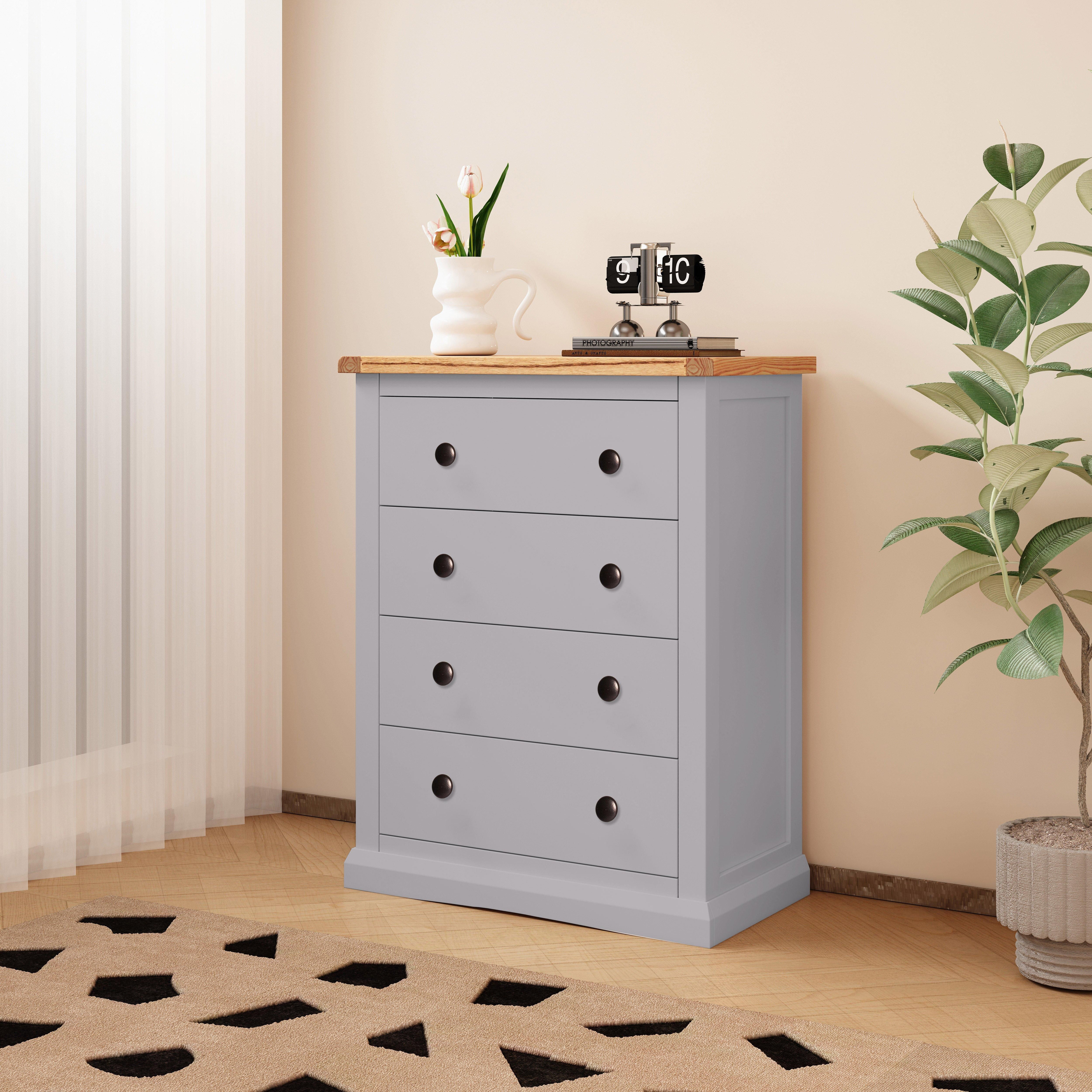 Cabinet Bits Rocca 4 Drawer Chest of Drawers Brass Knob in Grey