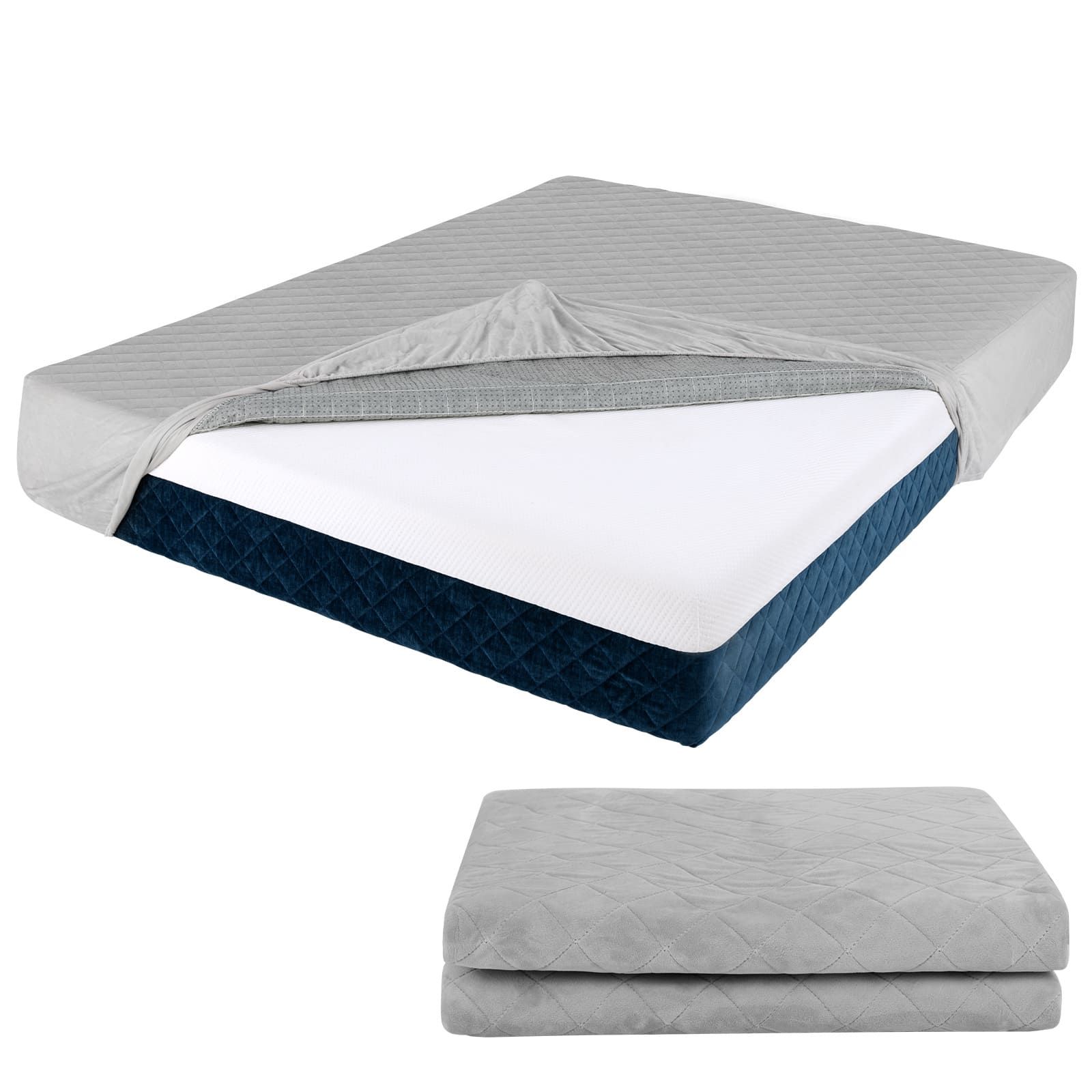 Costway King Size Mattress Protector Luxury Soft Velvet Mattress Topper in Grey