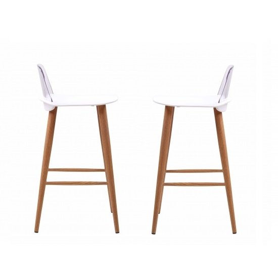 Madisson White Bar Stool With Oak Look Metal Legs In A Pair