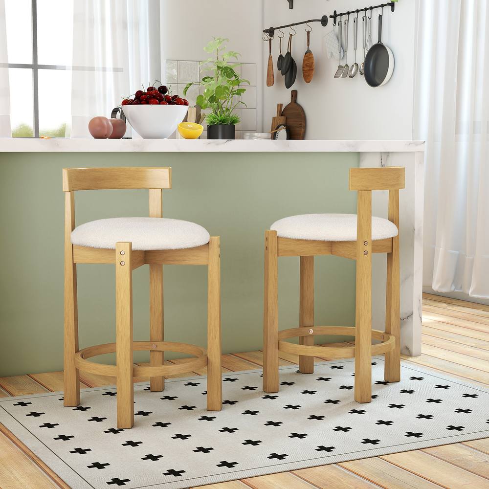Costway 2PCS Counter Height Bar Stools Wooden Bar Chair /Padded Seat &Backrest in Natural