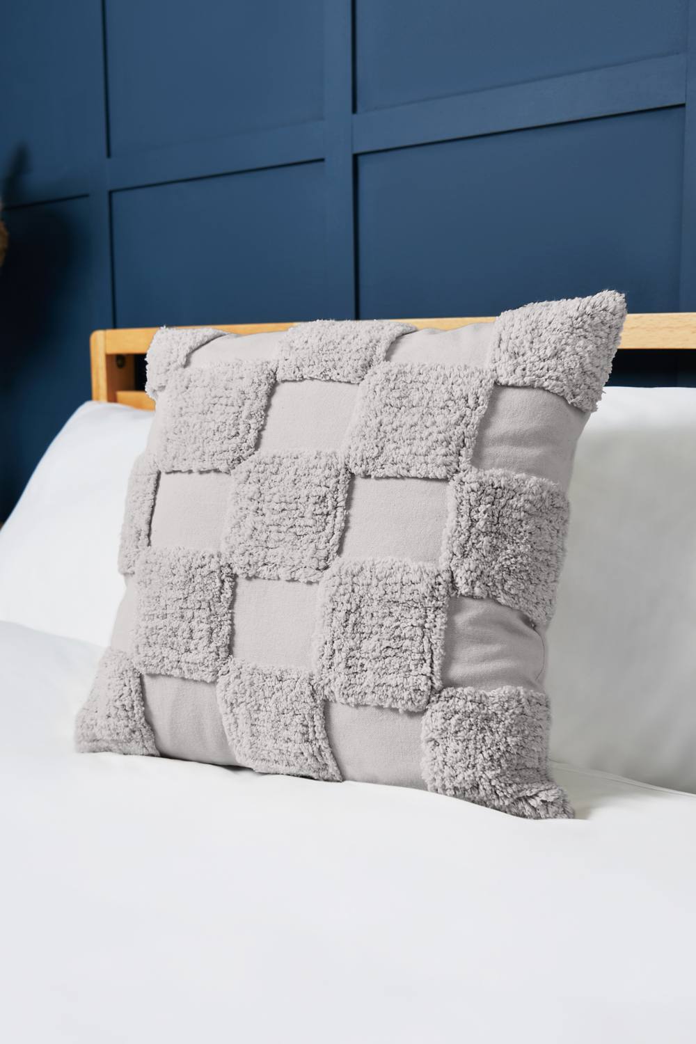 BHS 100% Cotton Checkerboard Tufted Cushion in Grey