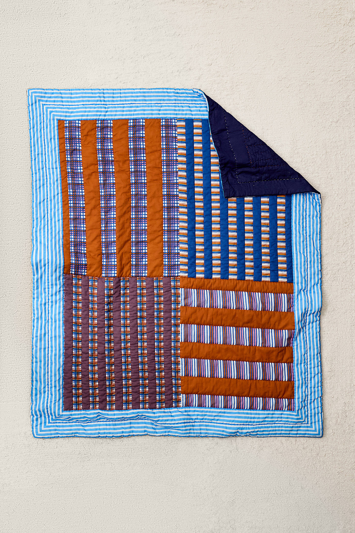Blue Check Quilted Throw - Blue