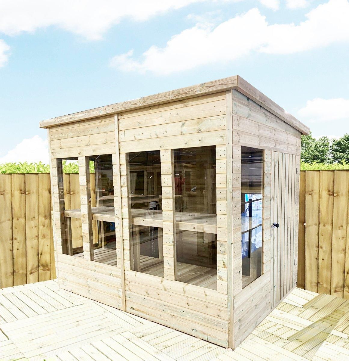 Marlborough 16 x 10 Pressure Treated Wooden Pent Potting Greenhouse & Bench in Natural