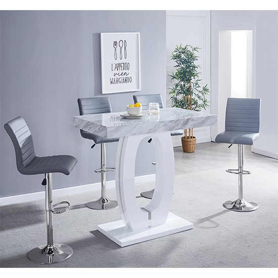 Halo Magnesia Marble Effect Bar Table 4 Ripple Grey Bar Stool