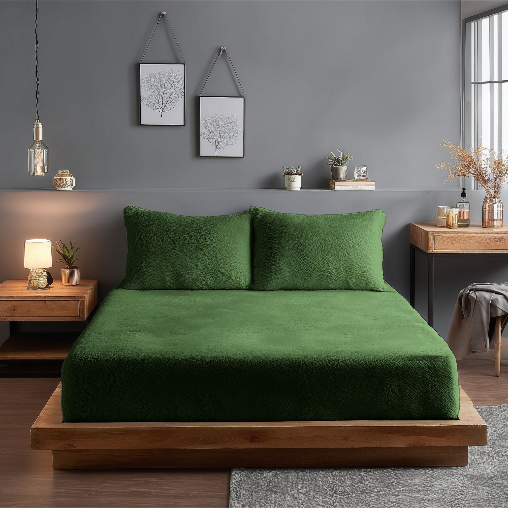 Snug City Teddy Fitted Sheet 30cm Extra Deep Soft Cuddly Soft Touch Bedding in Green