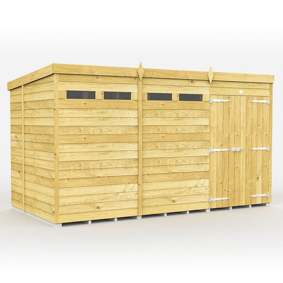 Buttercup Farm 12 x 6 Feet Pent Security Shed - Double Door - L178 x W358 x H201 cm in Brown