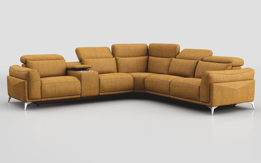 Yellow Fabric Gattolino 2 Corner 2 Static Sofa with Manual Head Tilt & Console