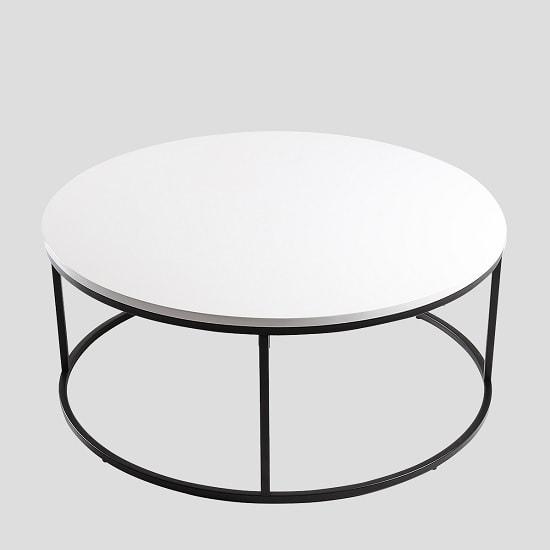 Alpen Coffee Table Round In White High Gloss Black Metal Frame