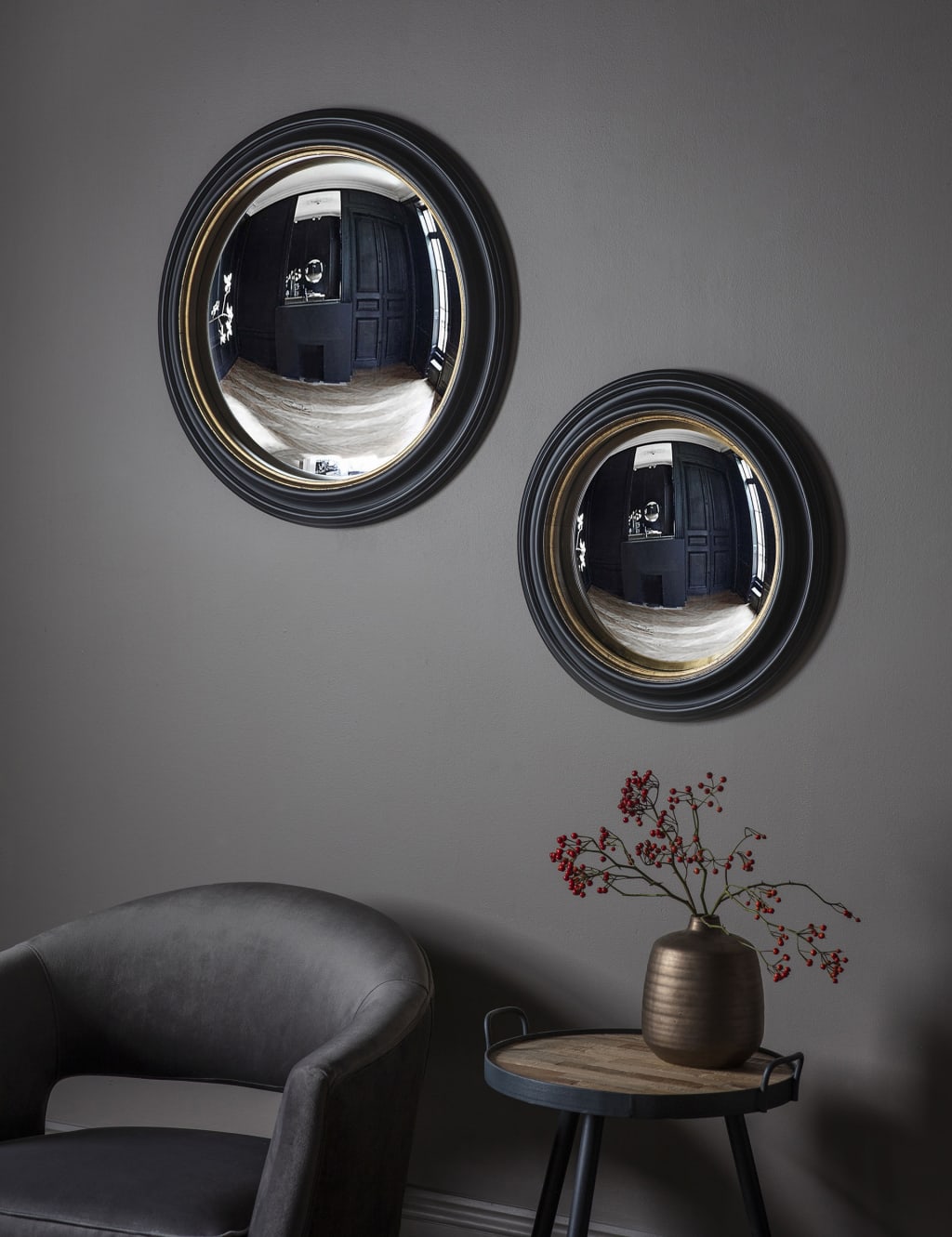 Gallery Direct Rockbourne Convex Round Wall Mirror Black