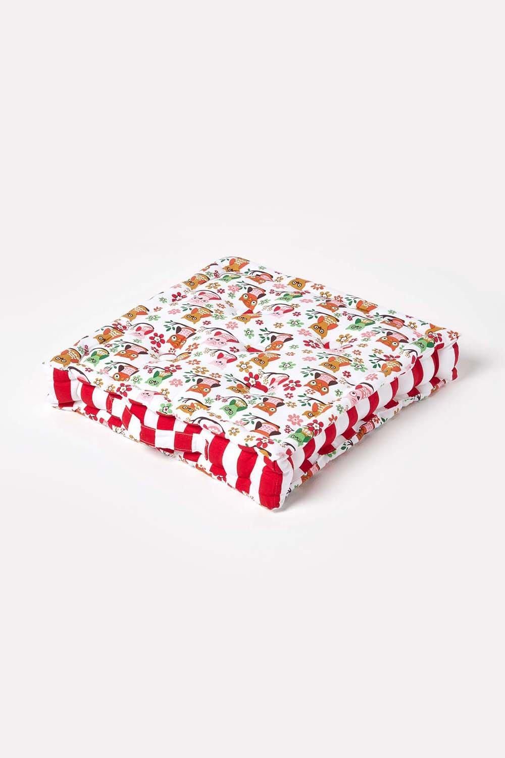 Homescapes Cotton Owl Floor Cushion in Red