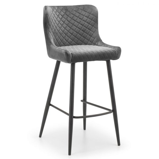 Luxe Velvet Upholstered Bar Stool In Grey With Black Legs
