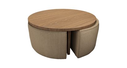 Woody Coffee Table and Nesting Stool Set in Flax Pure Belgian Linen - sofa.com