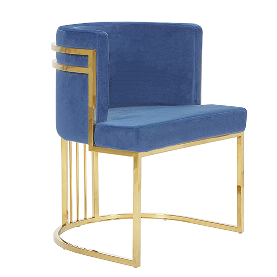 Casoli Velvet Dining Chair In Blue With Gold Legs