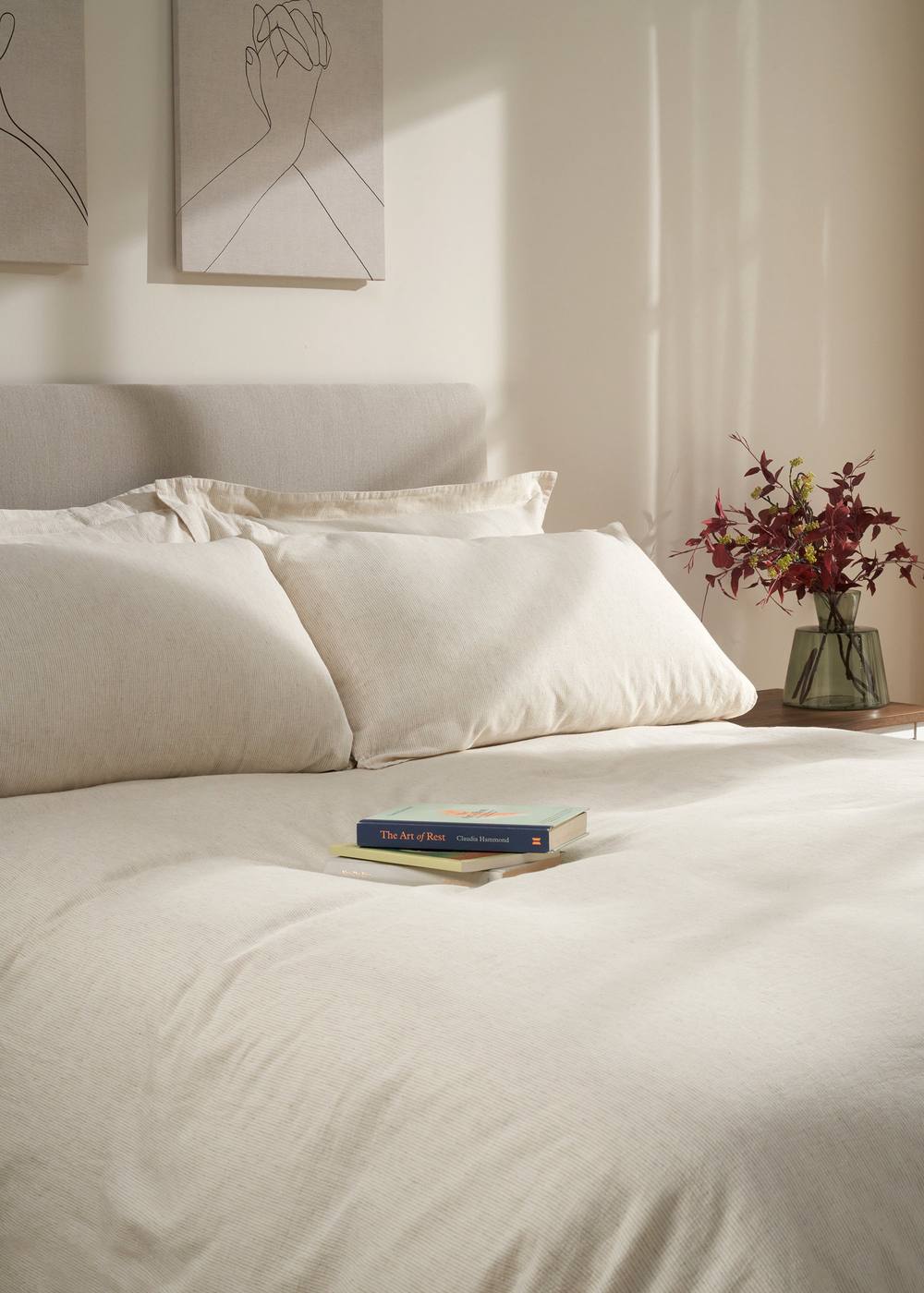 Truly Mushroom Stripe Linen Cotton Duvet Cover in Light Brown