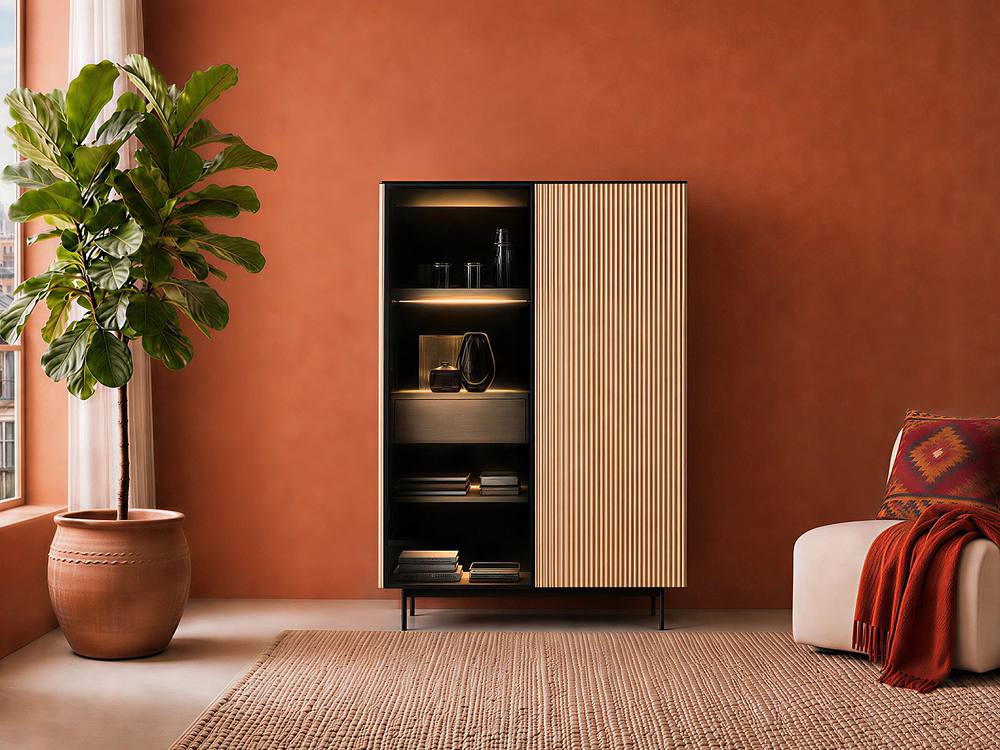 Vente-unique 2-Door Display Cabinet With Leds In MDF & Smoked Glass - H. 166 Cm in Black