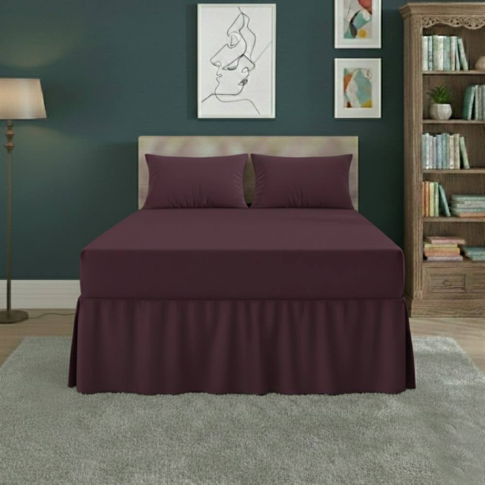 Snug City Fitted Valance Bed Sheet Polycotton Mattress Cover & Frill Easy Care in Plum