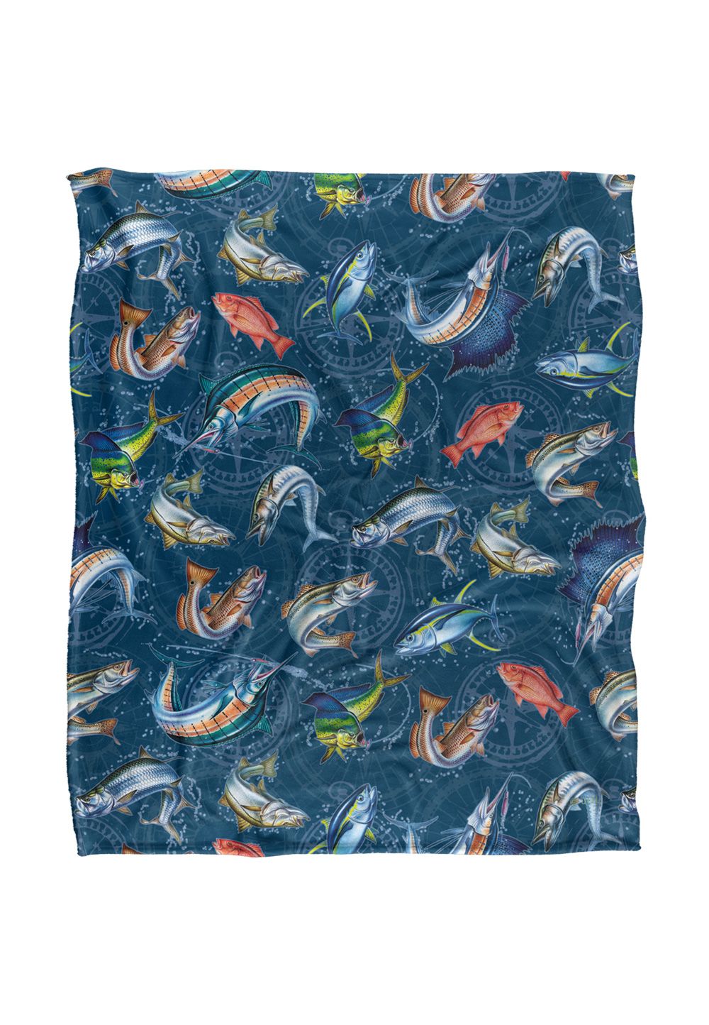 JQ Licensing Jl-Jp-Jq Saltfish Fishing Compass Pattern Silky Touch Super Soft Throw Blanket 152 X 127 cm in White