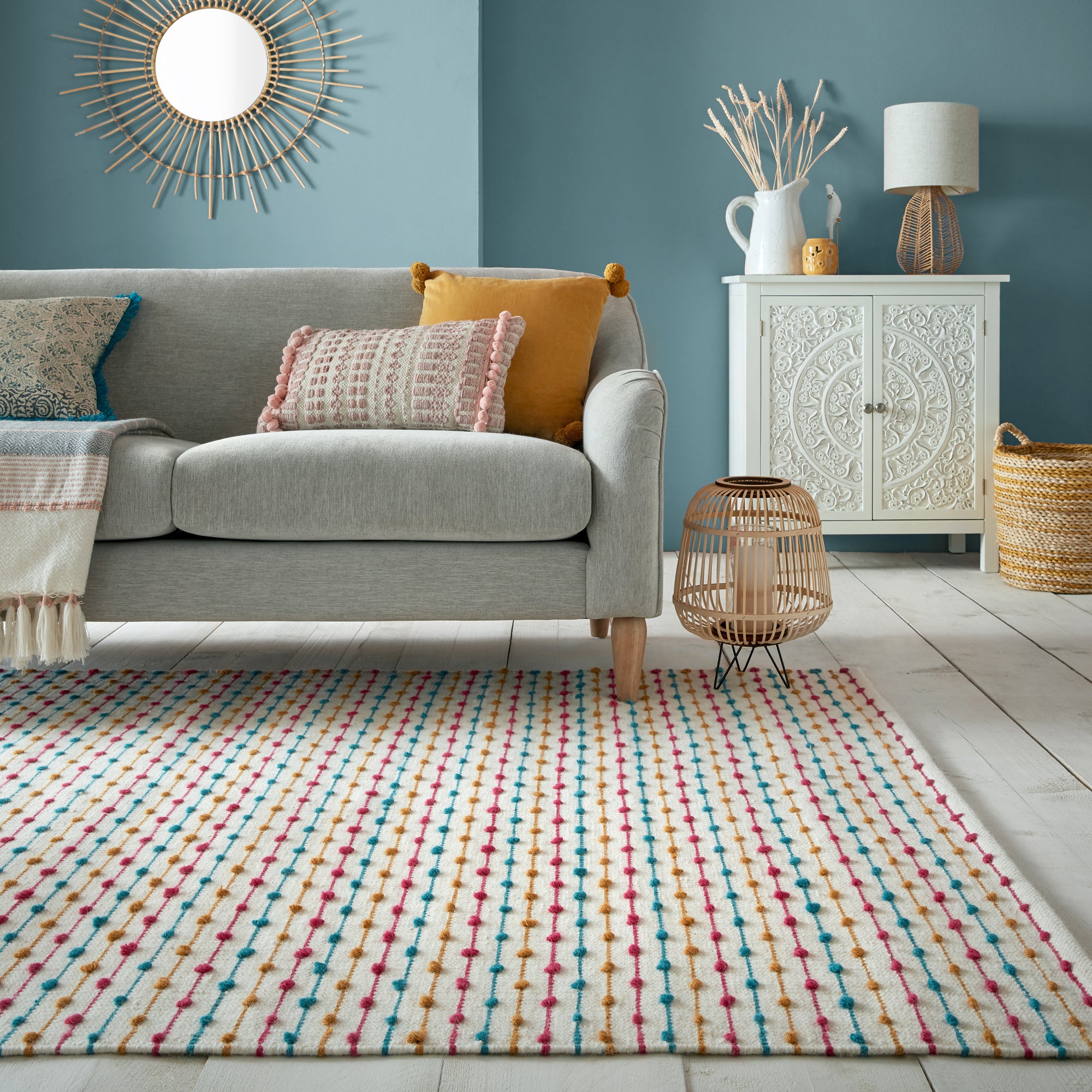 Elena Stripe Rug Blue, Yellow and White