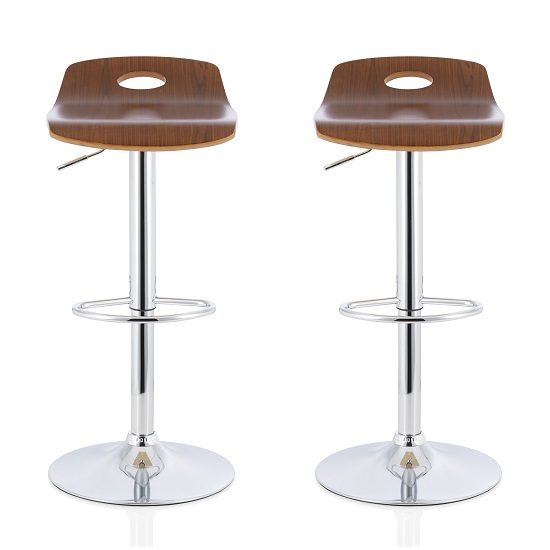 Andover Bar Stools In Walnut Veneer With Chrome Base In A Pair