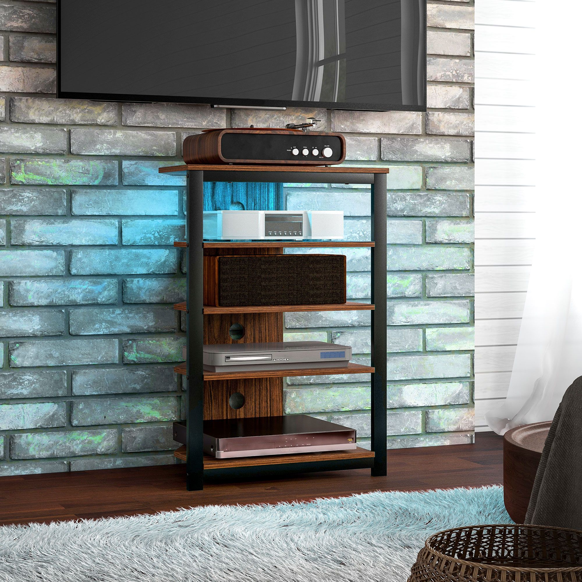 HOMCOM 4-Tier Corner TV Stand with Storage, LED Lights for TVs up to 29" in Brown