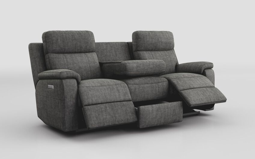 Black Fabric Calboli 3 Seater Power Recliner Sofa with Power Head Tilt, Lumbar, Drawer & Table
