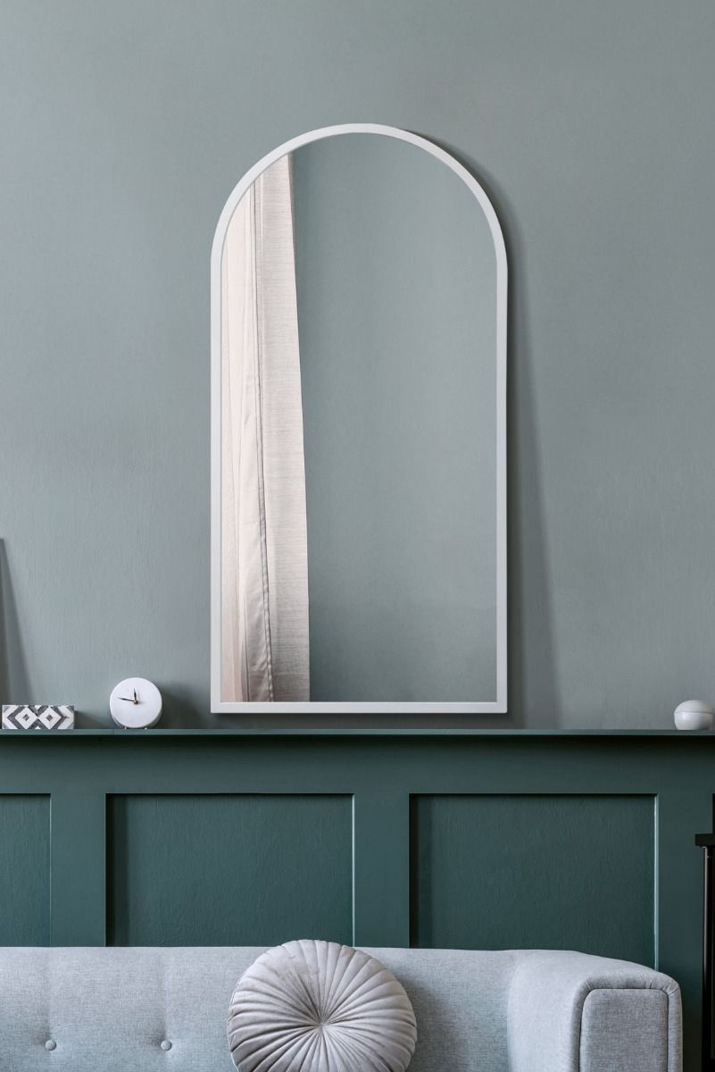 MirrorOutlet White Metal Framed Arched Wall Mirror 47" X 23.5" (120CM X 60CM)