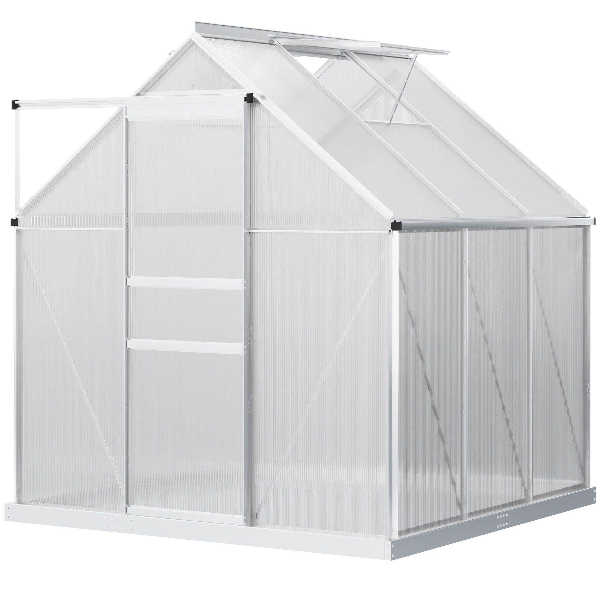 OUTSUNNY Polycarbonate Walk-in Garden Greenhouse w/ Sliding Door Silver Tone 2