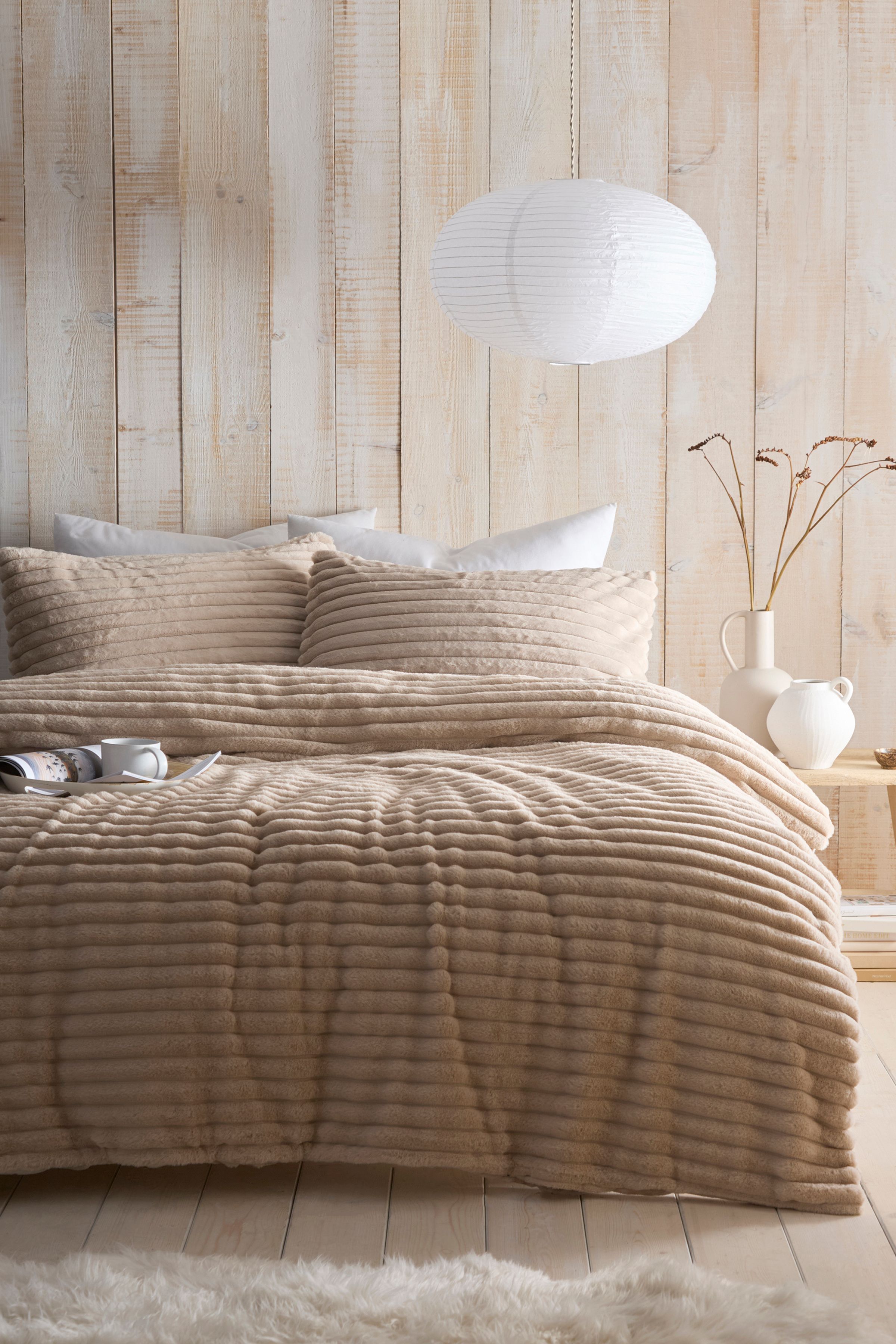 Appletree 'Morritz' Soft Ribbed Faux Fur Duvet Cover Set in Natural