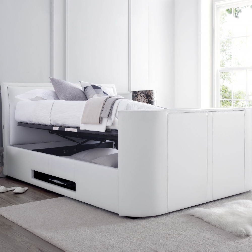 Ardwick White Leather Media Electric TV Bed Frame - 4ft6 Double