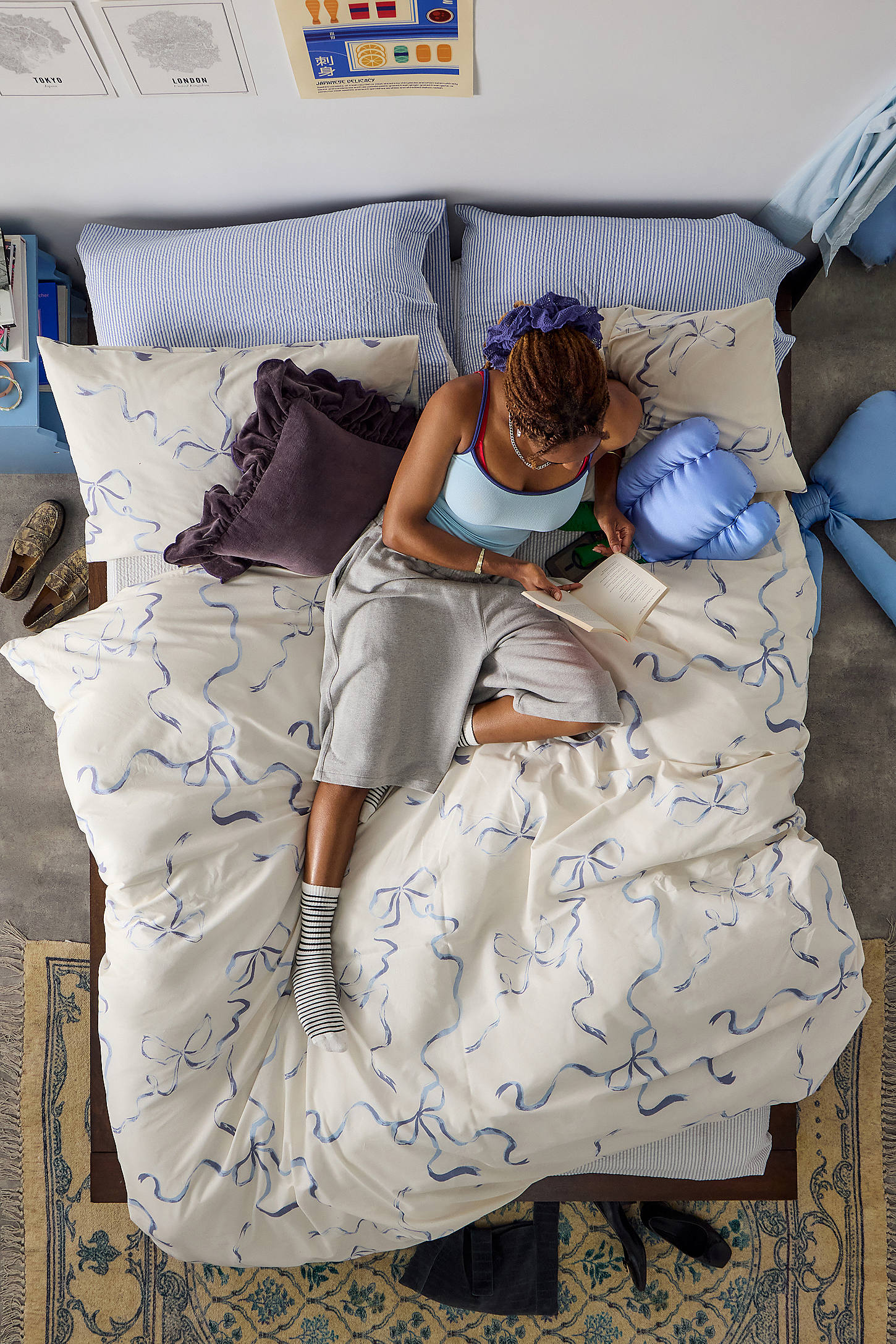 Blue Painted Bows Duvet Set - Blue