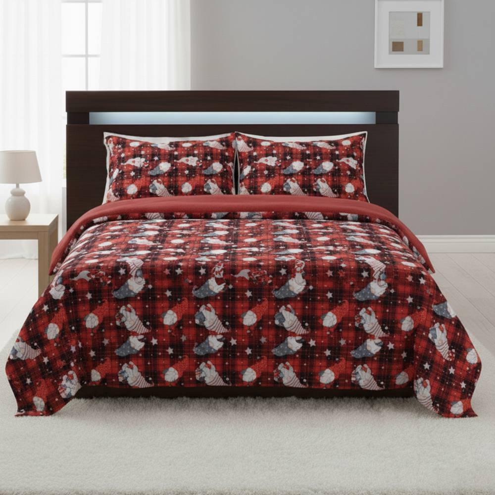 Snug City Ultra Soft Teddy Duvet Cover Set Gonk Christmas Cozy Fleece Bedding in Red