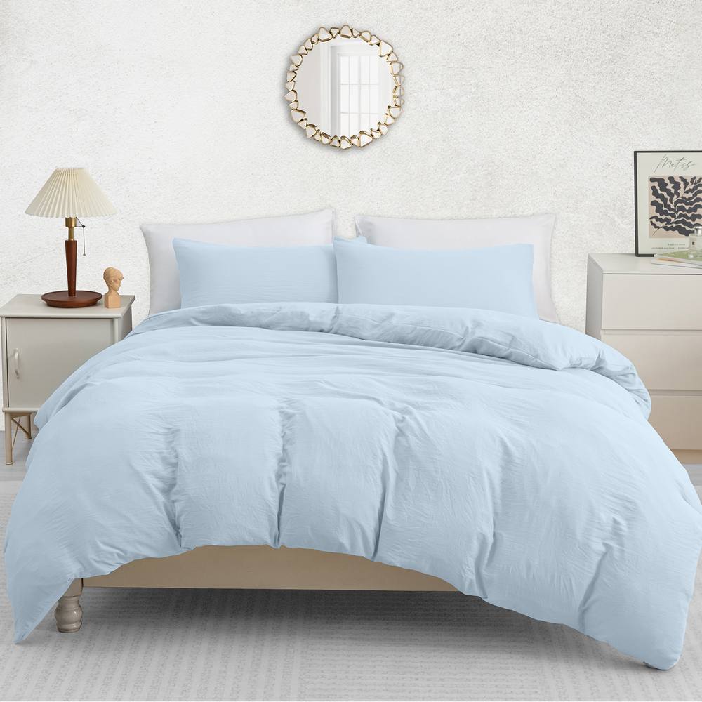 Pamposh Pre Washed Microfibre Duvet Cover Set King Size Ultra Soft Quilt Covers in Baby Blue