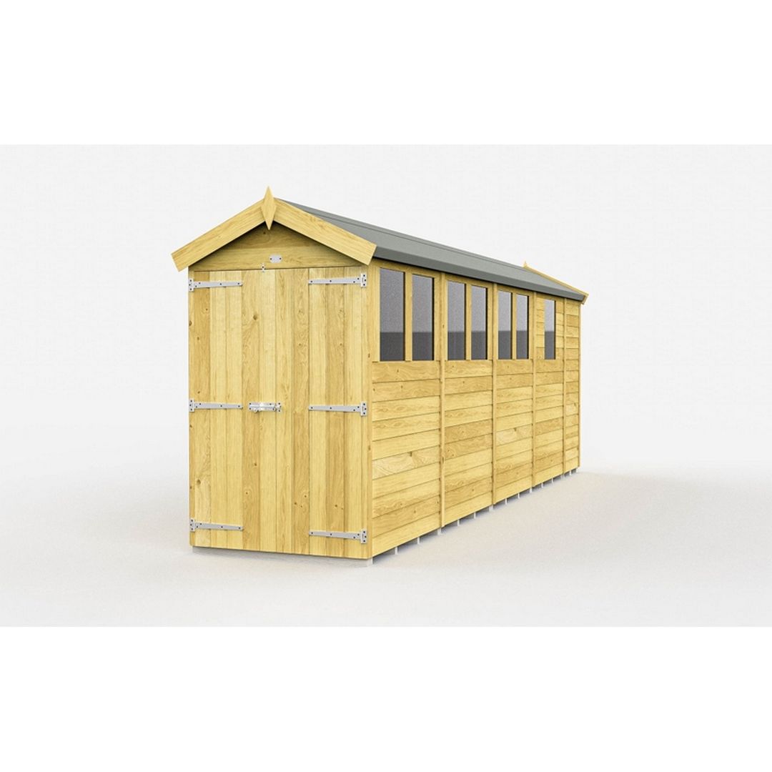 Buttercup Farm 4 x 17 Feet Apex Shed - Double Door W/ Windows - L503 x W118 x H217 cm in Brown