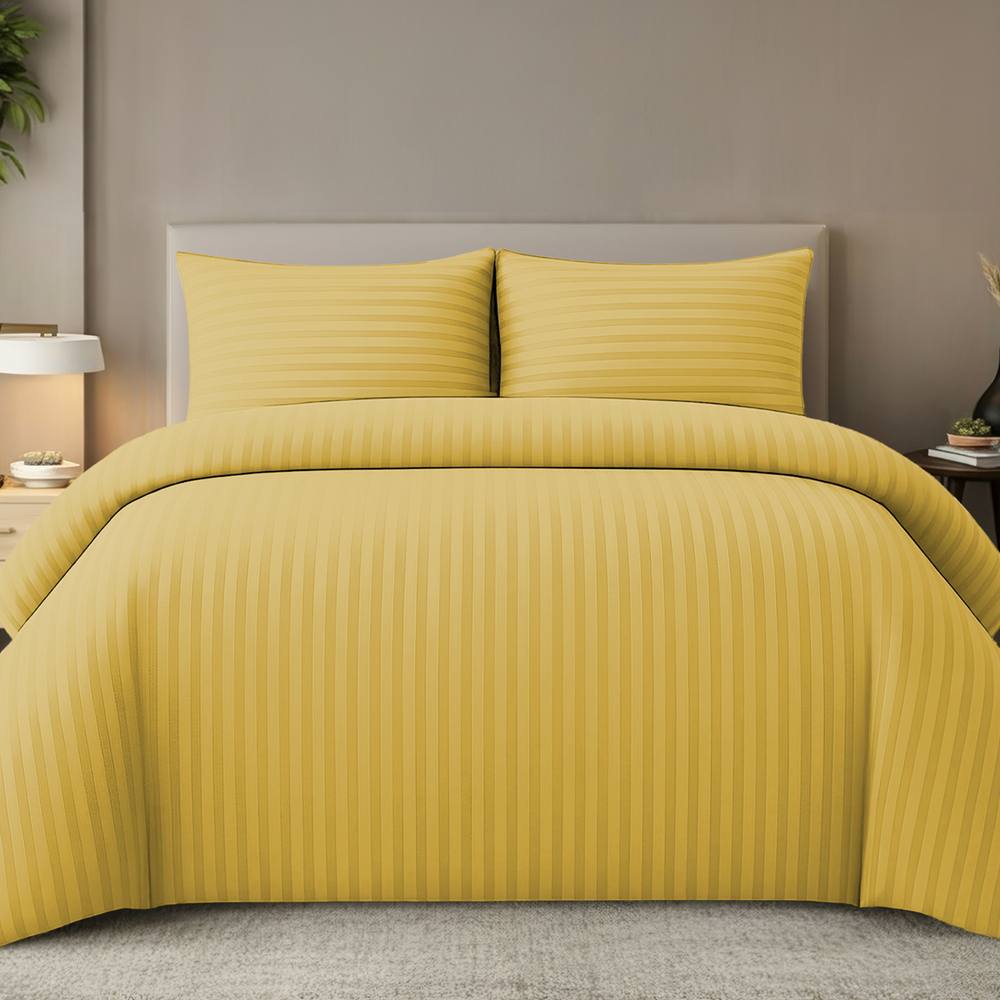 Grace Embossed Satin Stripe Duvet Cover Sets in Yellow