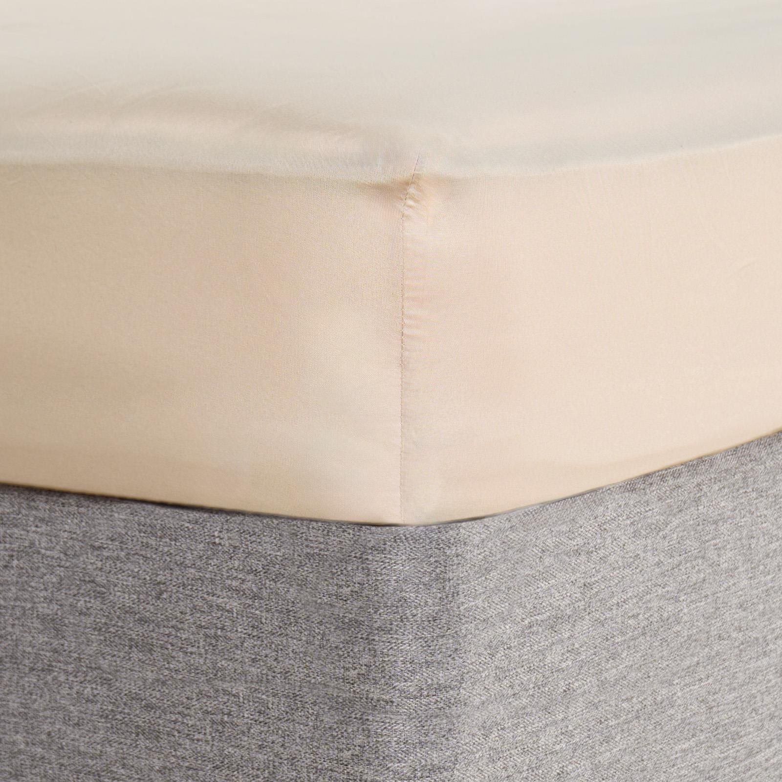 OHS Plain Dyed Non-Iron Fitted Bed Sheet in Natural | Size: Double Fitted