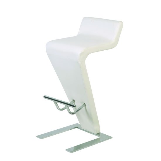 Farello Bar Stool In White Faux Leather With Chrome Base