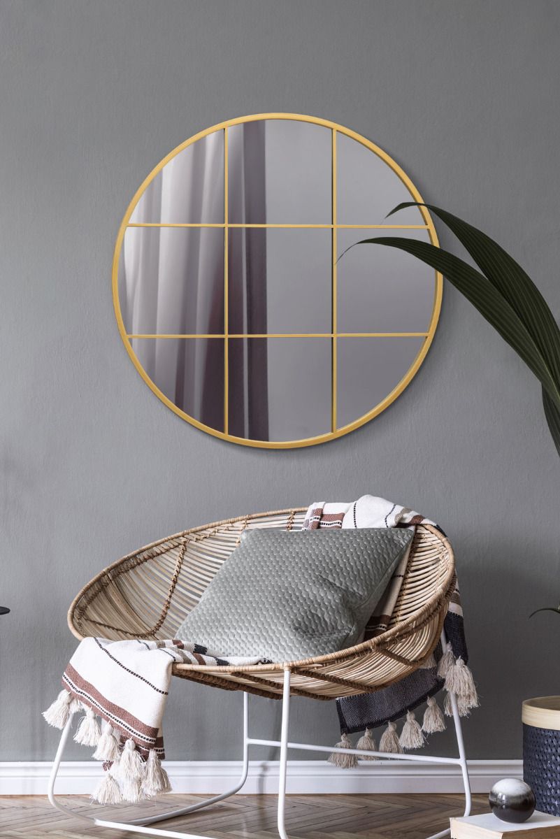 MirrorOutlet Gold Metal Framed Round Window Wall Mirror 31" X 31" (80x80CM)