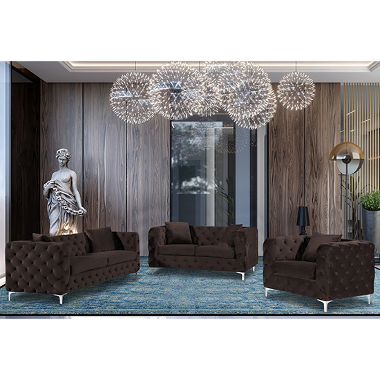 Mills Malta Plush Velour Fabric Sofa Suite In Mushroom