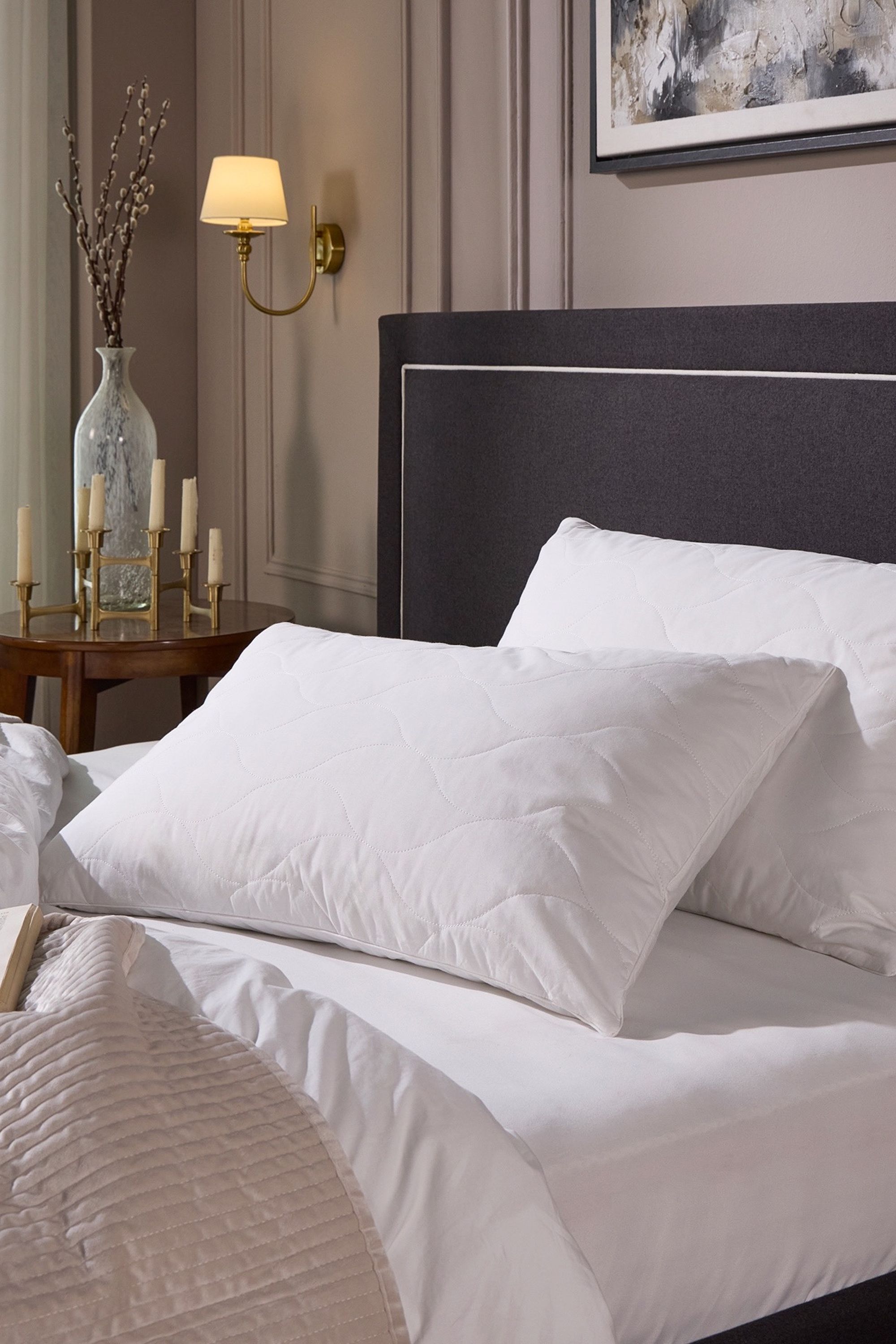 Snuggledown Luxury Cotton Quilted Pillow, Firm Support, 2 Pack in White