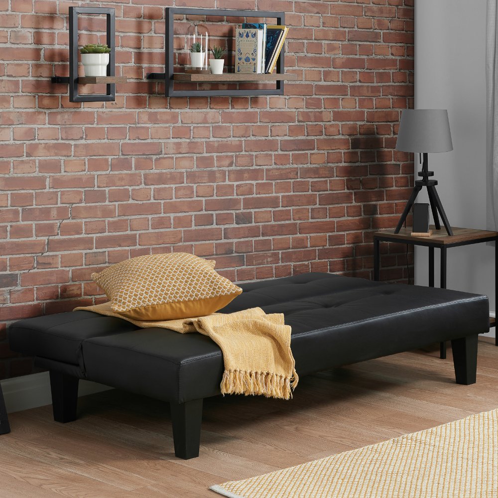 Franklin Black Leather Sofa Guest Day Bed