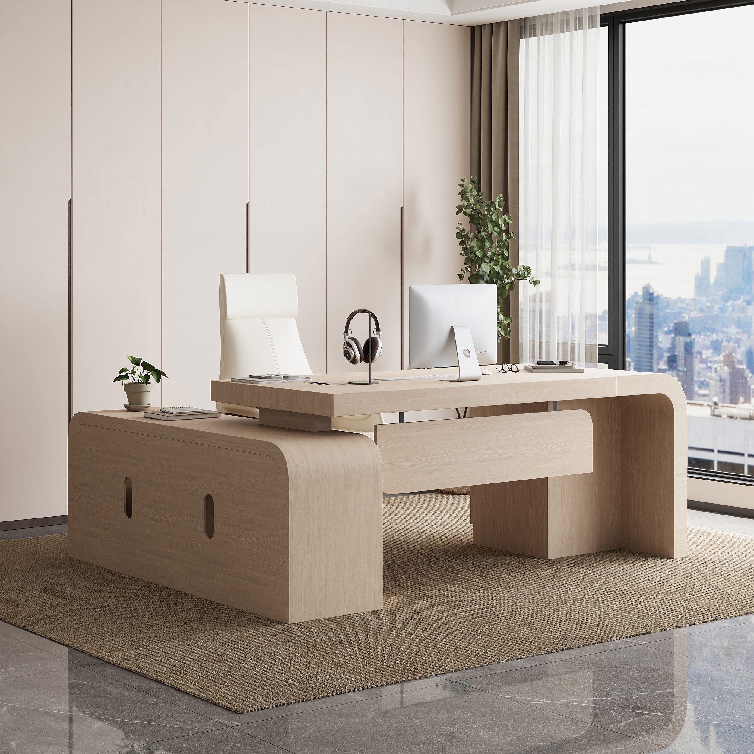 Chicent Whitewash L-shaped Modern Executive Desk with Ample Storage Right Hand (180 cm)