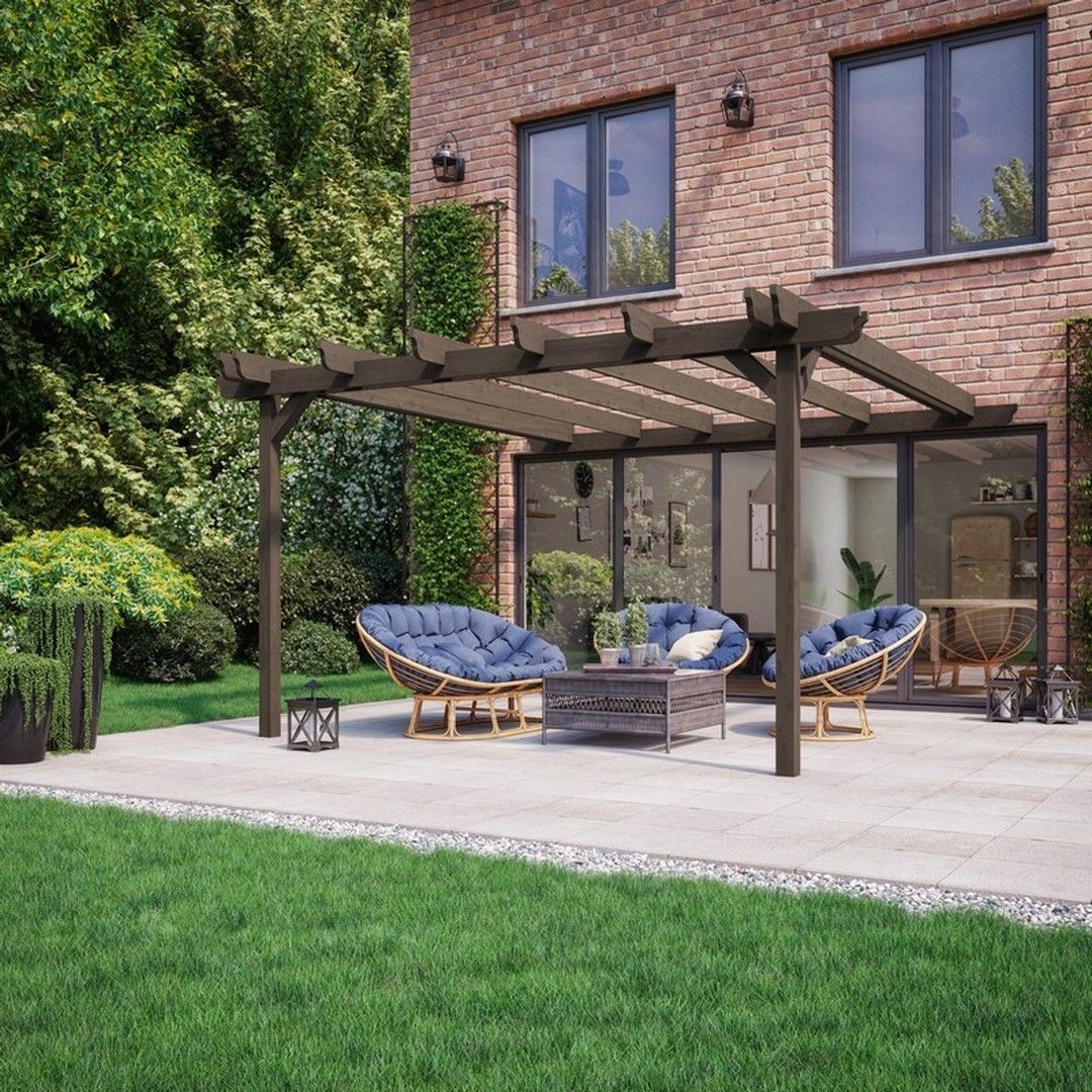Rutland County Garden Furniture Ltd Wall Mounted Double Garden Pergola, Wood, L180 x W480 x H270cm, Brown