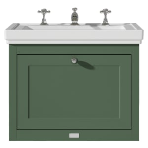 Bayswater Hartleigh Hunter Green Traditional Wall Hung Vanity Unit & 3 Tap Hole Traditional Recessed Basin - 600mm