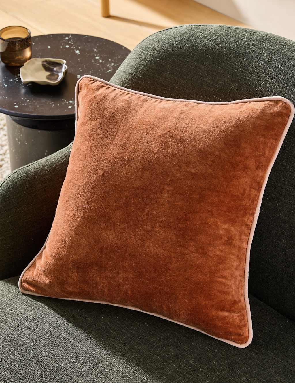 MADE Bailey Brushed Cotton Velvet Piped Cushion Natural Mix