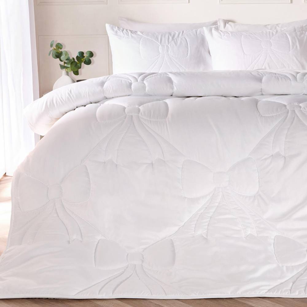 OHS Bow Lattice Coverless 7.5 TOG Duvet Bedding Set with Pillowcase in White