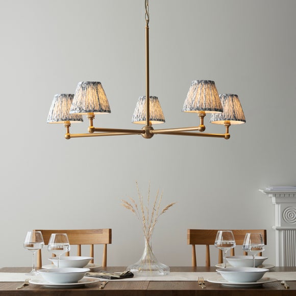 Vogue Javier 5 Light Adjustable Pendant Light with Grey Leaf Lamp Shades